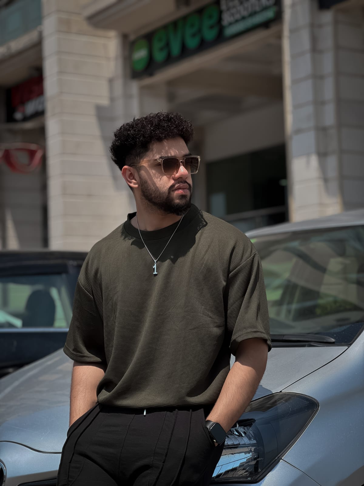 Green Waffle knit Drop shoulder