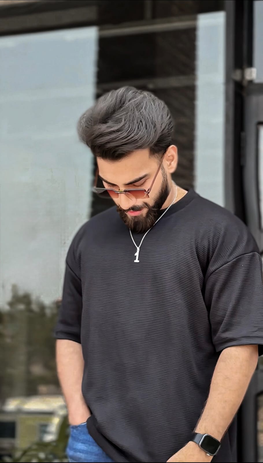 Black Waffle knit Drop shoulder