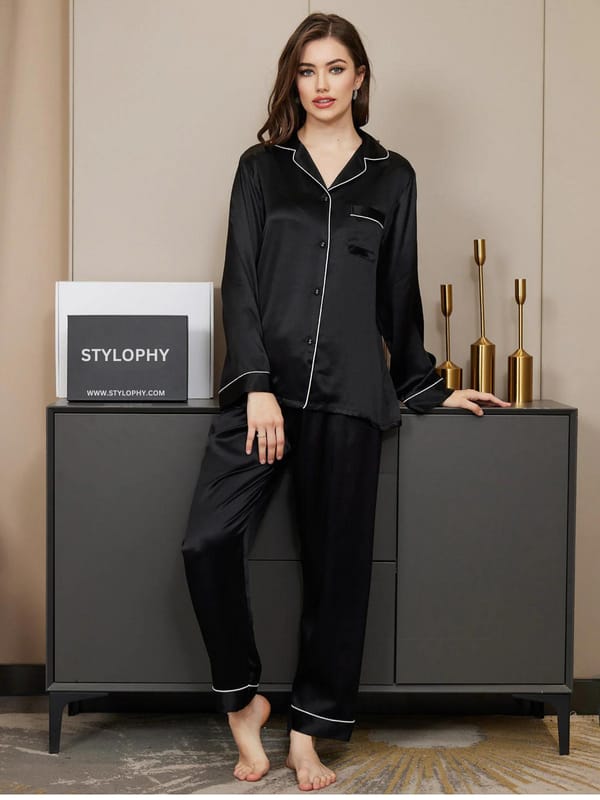 Silk night suit Black