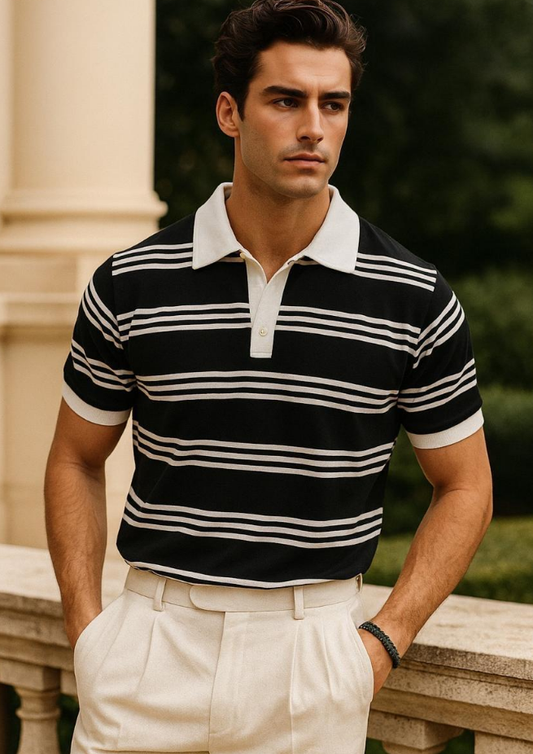 Black Stripe printed - Collar Tshirt