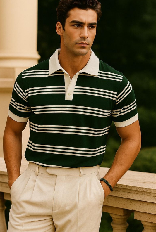 Green Stripe printed - Collar Tshirt
