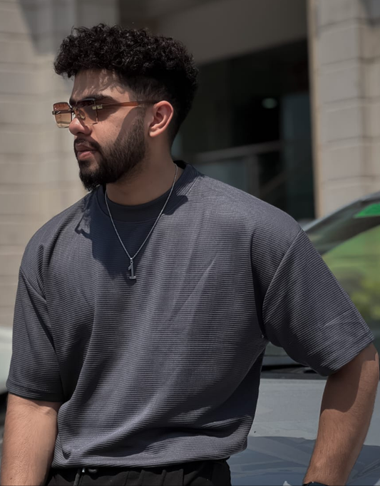 Charcoal Waffle knit Drop shoulder