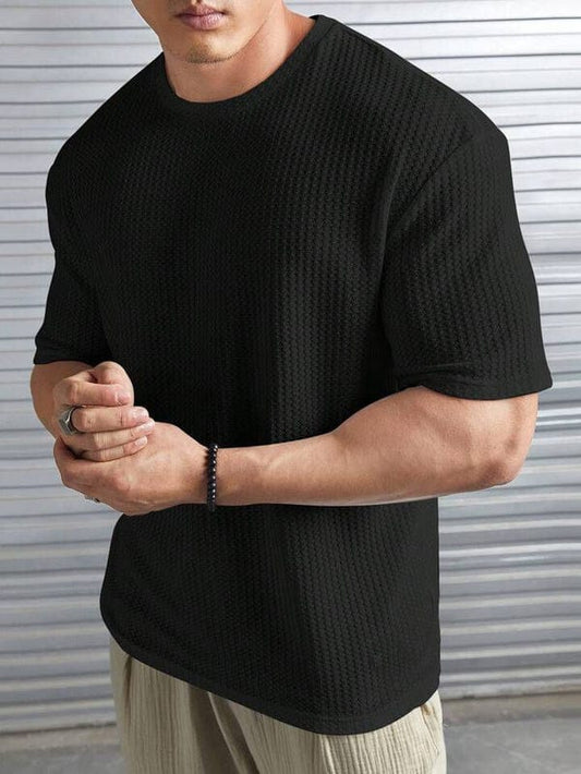 Black - Cotton Thermal knit  Drop shoulder