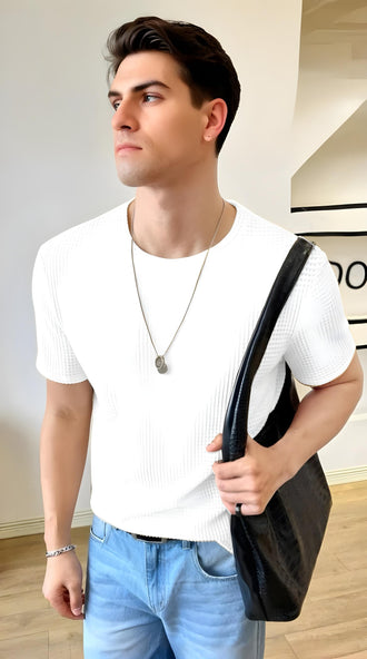 White Waffle knit Drop shoulder