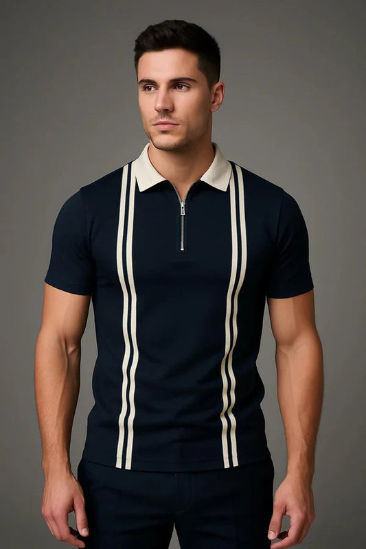 Blue Zipper stripted Polo shirt