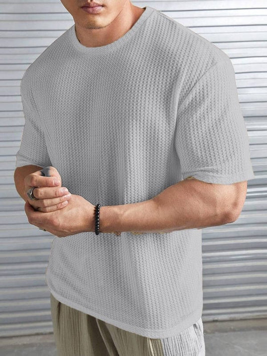 Gray - Waffle knit Drop shoulder