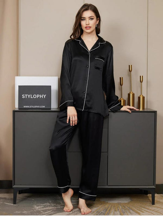Silk night suit Black