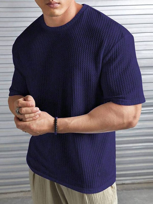 Neavy Blue - Cotton Thermal Knit Drop shoulder