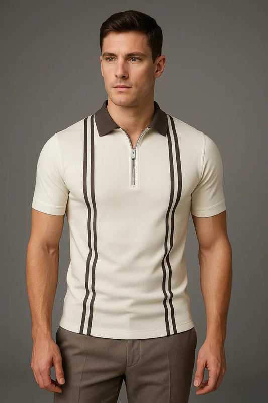 White Zipper stripted Polo shirt